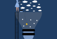 woman, ladder, idea, clouds, the light bulb, light, luminous, fishing, nature, training, to learn, knowledge, information, hand, brainstorming, shape, potential, blue