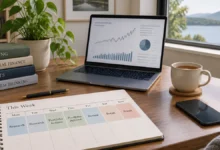 weekly attention budget planner separating investment research, portfolio actions and screen-time breaks.