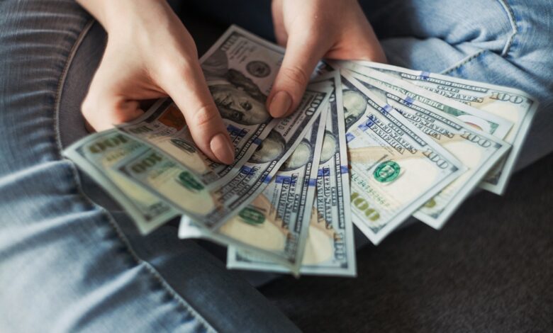 fan of 100 u.s. dollar banknotes