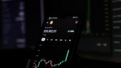 a cell phone displaying a stock chart on the screen